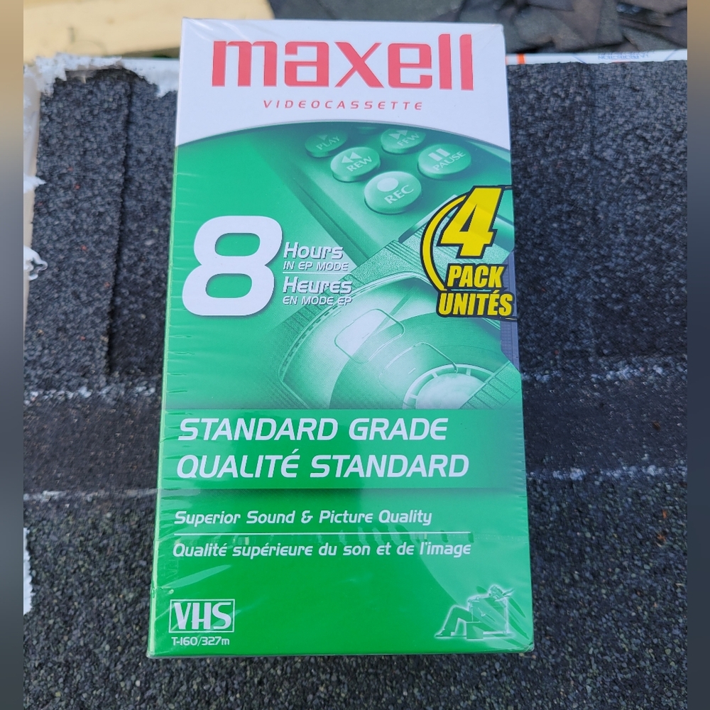 Maxell 4-Pack VHS 8 Hrs 327m Blank T-160 Standard Grade VCR Video Tapes NEW
